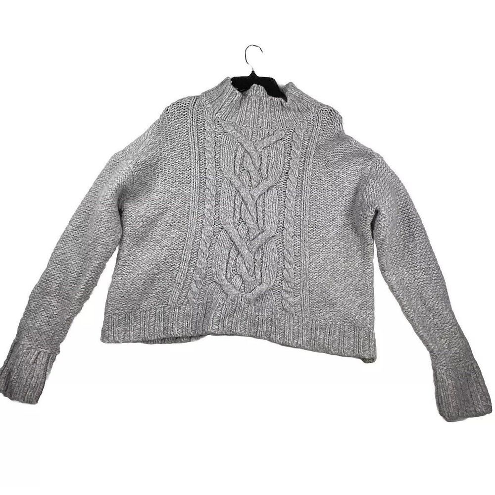 Duffy Womens‎  Mock Turtleneck Sweater Gray Wool Large Chunky Knit Fisherman
